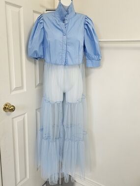 Light blue Coverall with structured Sheer Bottom, Sz M